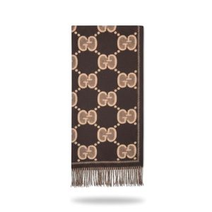 Gucci Gg Jacquard Wool Scarf In Brown 180Cm