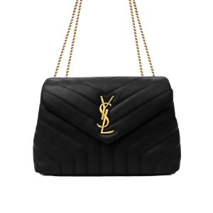 Saint Laurent Loulou Medium Chain Bag In Matelassé Y  Black Gold 26Cm