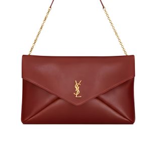 Saint Laurent Cassandre XXL Pouch On Chain In Shiny  Red 35Cm