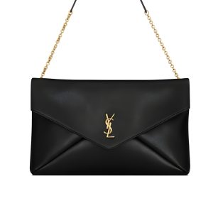 Saint Laurent Cassandre XXL Pouch On Chain In Shiny Black 35Cm