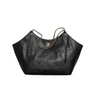 Chanel Shopping Bag And Gold Tone Metal Black 33Cm