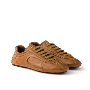 Prada Montecarlo Re Edition 2005 Antiqued Nappa Leather Sneakers Caramel