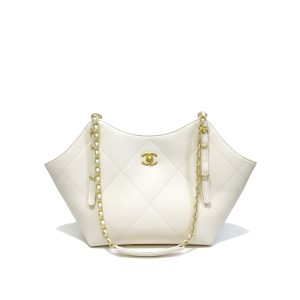 Chanel Shopping Bag And Gold Tone Metal White 21Cm