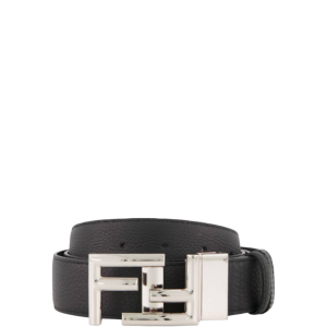 FENDI'S BLACK LEATHER BELT WITH FENDI SILOUIS VUITTONER BUCKLE 40MM