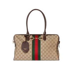Gucci Borsetto Large Boston Bag GG Canvas Sand And Brown 38Cm