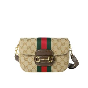 Gucci Horsebit 1955 Small Shoulder Bag GG Canvas Sand And Brown 21cm